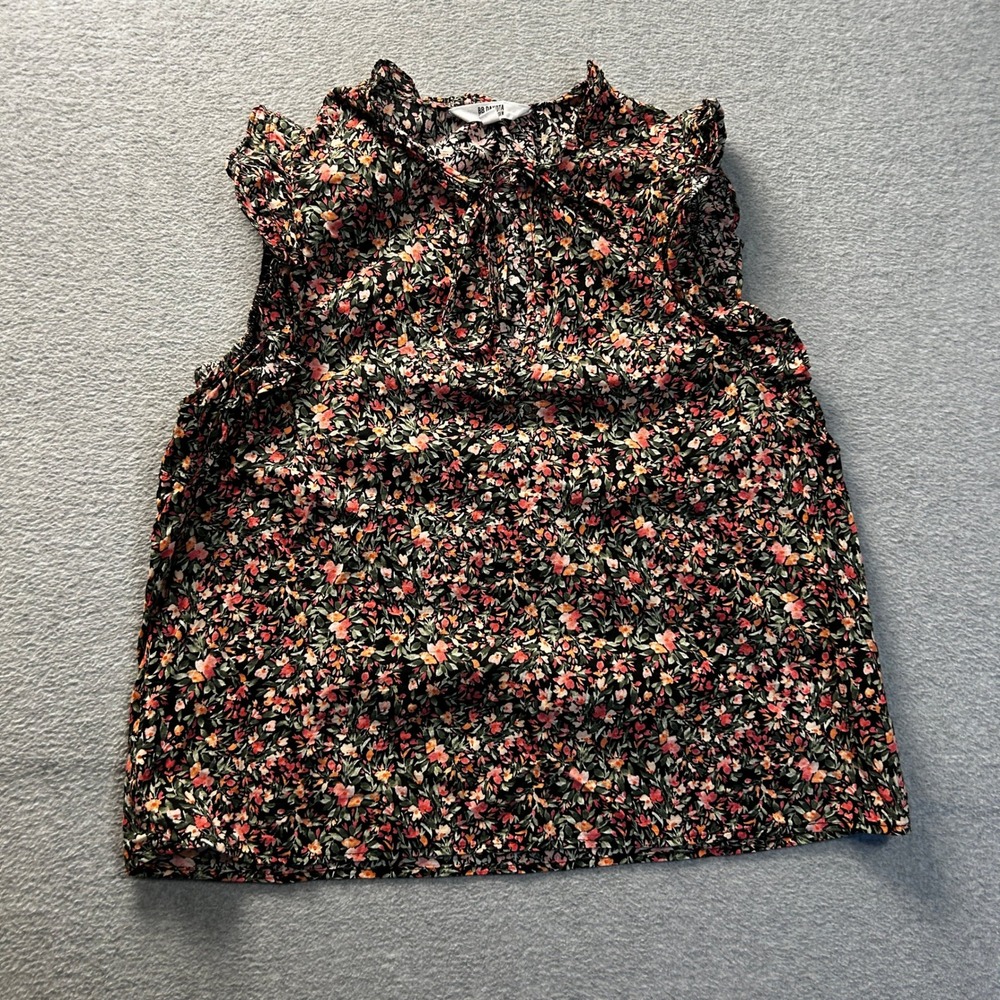 Floral Sleeveless Ruffle Neck Blouse Womens‎ Large Black BB Dakota Steve Madden